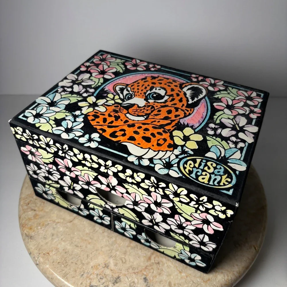 Lisa Frank Hunter the Leopard Jewelry Box Small Black Tropical Floral Drawers